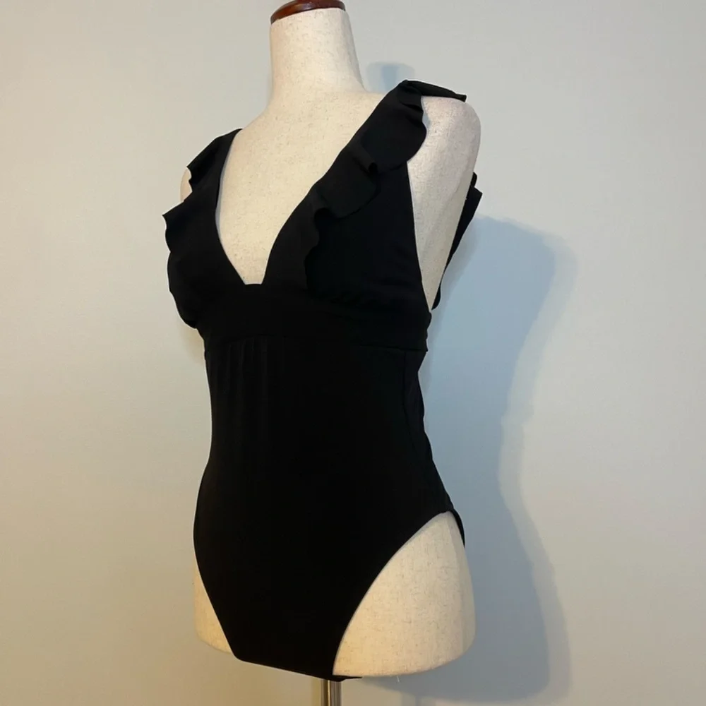 Robine Piccone Lina Ruffle V- Neck One-Piece Swimsuit - Size 10 - Picture 4 of 12